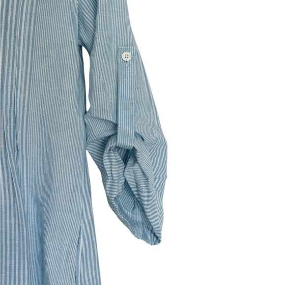 NEW MADEWELL Pleated Splitneck Mini Shirtdress Blue & White Multi Stripe Size XS - Picture 6 of 9